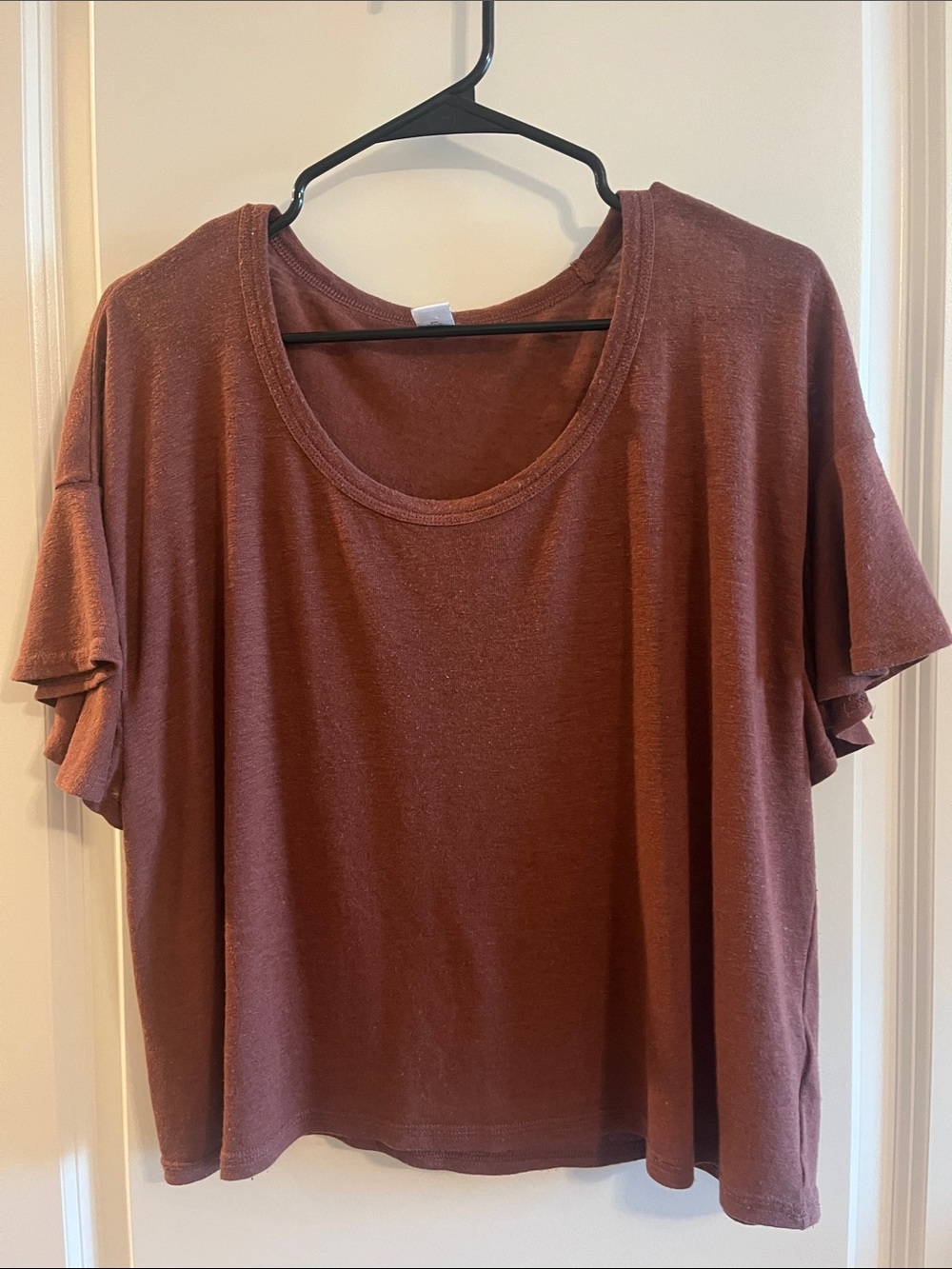 Old Navy Scoop Neck Ruffle Short Sleeve Top - Rust Brown